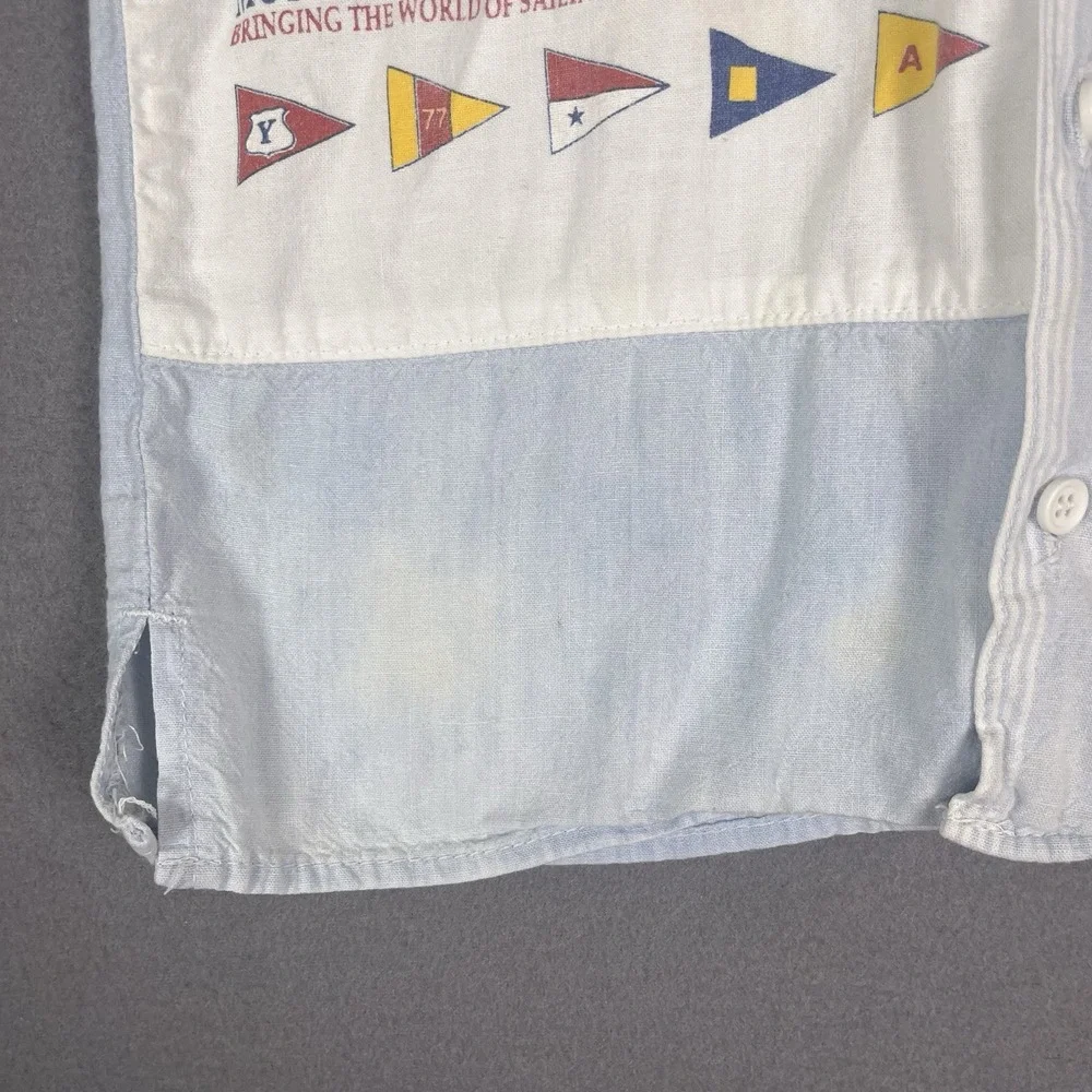 Vintage OshKosh Boys Sailboat Button Shirt Blue White 6